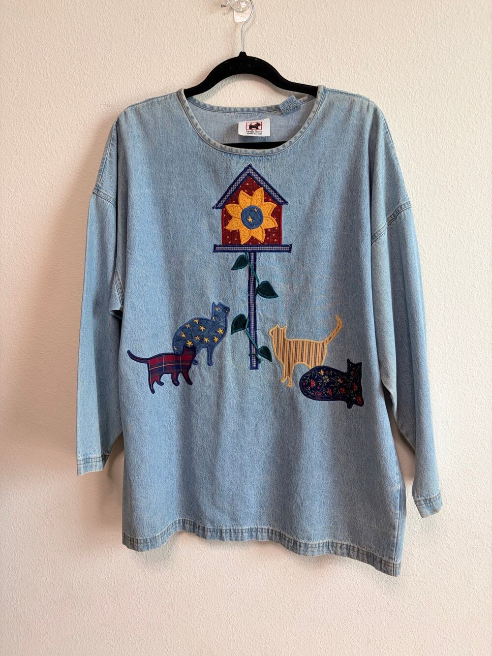 Sweet Shirts 1993 cat patchwork denim top
